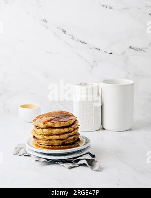 Vegan Oatmeal Pancakes on White Plate Stock Photo