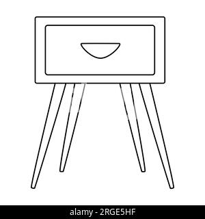 Bedside table, doodle style flat vector outline illustration for kids coloring book Stock Vector