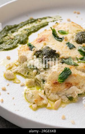 Freshly Baked Pesto Lasagna Stock Photo