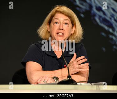 NASA Deputy Administrator, Pam Melroy provides remarks at a press conference at the Kennedy Space Center, Florida on Tuesday August 8, 2023 Photo by Joe Marino/UPI Credit: UPI/Alamy Live News Stock Photo