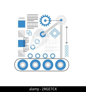 Factory automation conveyor. Robotic industrial arm, innovative technology vector illustration Stock Vector