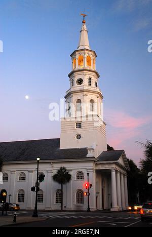 St Michaels Church under a full moon in Charleston, South Carolina Stock Photo