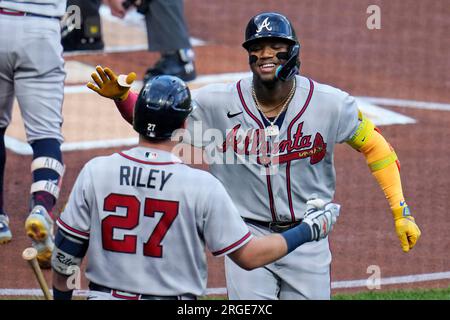 Atlanta Braves Austin Riley (27) during a Major League Spring Training game  against the Boston Red Sox on March 7, 2021 at CoolToday Park in North  Port, Florida. (Mike Janes//Four Seam Images