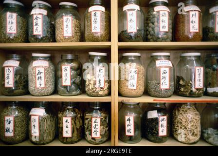 Chinese traditional and medicinal herbs in a shop on Grant Avenue, San Francisco, California USA Stock Photo