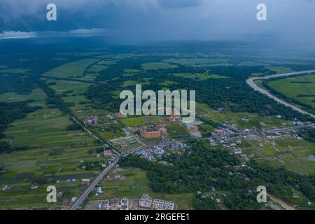 Aerial view of Shaheed Abdur Rob Serniabad Bridge, popularly known as Dapdapia Bridge, over Kirtankhola River on the Barisal-Patuakhali highway. Baris Stock Photo