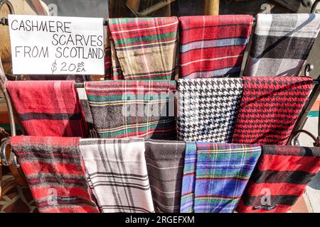 Hendersonville North Carolina,Main Street,cashmere scarves Scottish imports,store business shop merchant market marketplace,selling buying,shopping sh Stock Photo