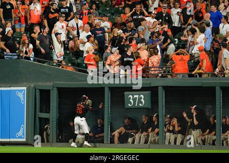 Baltimore Orioles right fielder Ryan McKenna (26) stands near the