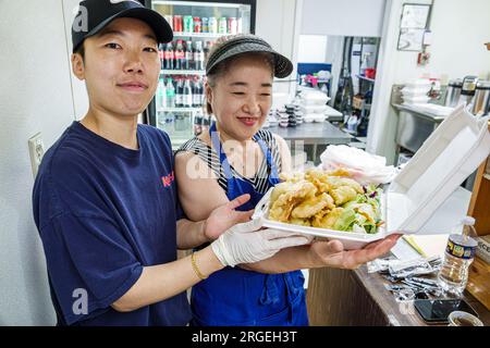 Charlotte North Carolina,South Tryon Street,Latta Arcade,Art deco shopping dining,Korean food shrimp vegetable tempura,Asian ethnic ethnicity,immigran Stock Photo