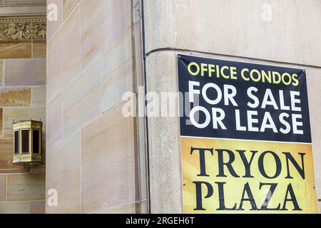 Charlotte North Carolina,South Tryon Street,Tryon Plaza,office condos sale lease,sign information,promoting promotion,advertising billboard banner Stock Photo