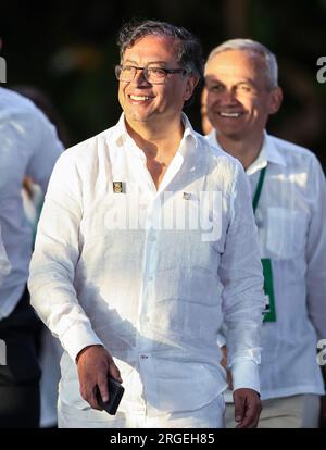 Belem, Brazil. 08th Aug, 2023. Gustavo Petro, President of Colombia, walks through the Hangar Convention Center during the Amazon Summit in Belem, Brazil. The Amazon has a key role to play in the fight against climate change. After decades of overexploitation of nature, the riparian states now want to cooperate more closely on environmental protection. Credit: Filipe Bispo/dpa/Alamy Live News Stock Photo