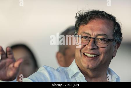 Belem, Brazil. 08th Aug, 2023. Gustavo Petro, President of Colombia, walks through the Hangar Convention Center during the Amazon Summit in Belem, Brazil. The Amazon has a key role to play in the fight against climate change. After decades of overexploitation of nature, the riparian states now want to cooperate more closely on environmental protection. Credit: Filipe Bispo/dpa/Alamy Live News Stock Photo