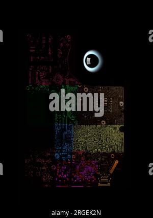 An artistic reconstruction of a printed circuit board depicting artificial intelligence. Stock Photo