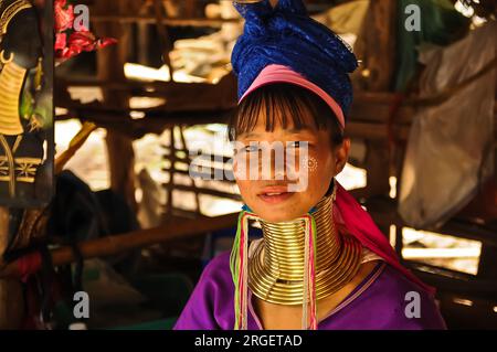 Padaung Long Neck Woman, Hill-Tribe Village, Northern Thailand Stock Photo