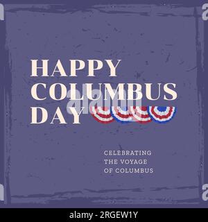 Composition of happy columbus day text over flag of america on purple background Stock Photo