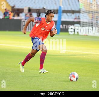 Sabadell, Barcelona, Spain. 8th Aug, 2023. Barcelona Spain 08.08.2023 Abde  Ezzalzouli (FC Barcelona), Alejandro Balde (FC Barcelona) and Lamine Yamal  (FC Barcelona) speak during the Joan Gamper Trophy between FC Barcelona and