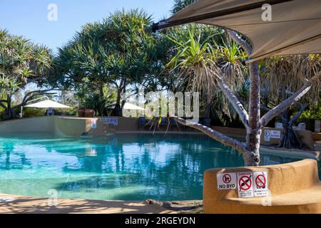 Fraser Island K'gari Kingfisher Bay resort accommodation with resort pool for swimming for guests,Queensland,Australia Stock Photo