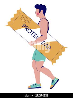 Young sportsman with perfect body walking with protein bar Stock Vector