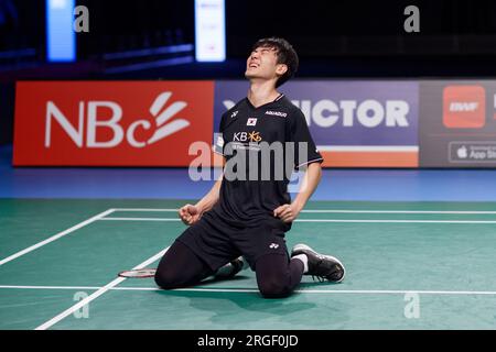 Kang Min Hyuk of Korea celebrates winning the mens doubles finals match of the SATHIO GROUP Australian Badminton Open 2023 between Japan and Korea at Stock Photo