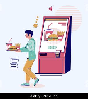 Man using self ordering food service vector illustration Stock Vector