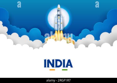 illustration of Chandrayaan rocket mission launched by India with tricolor Indian flag Stock Vector