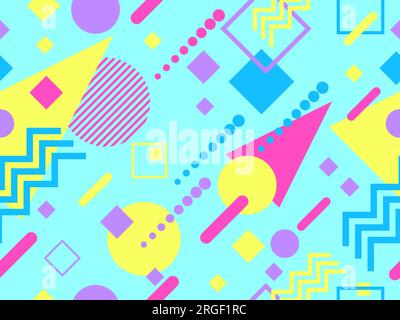 Memphis seamless pattern with geometric shapes in 80s style. Colorful geometric pattern. Design of promotional products, wrapping paper and printing. Stock Vector