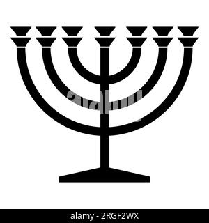 Hanukkah menorah candelabrum with nine lit candles flat vector icon for holiday apps and websites Stock Vector