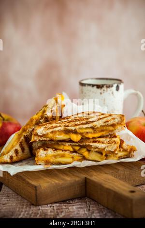 Grilled cheese sandwich with caramelized apples Stock Photo