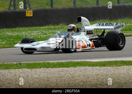 Mugello Circuit 1 April 2007: Classic F1 Car 1972 McLaren M19C ex Denny Hulme at Mugello Circuit in Italy during Mugello Historic Festival. Stock Photo