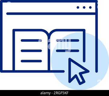 Looking for information in e-book. Mouse pointer on browser window. Pixel perfect icon Stock Vector