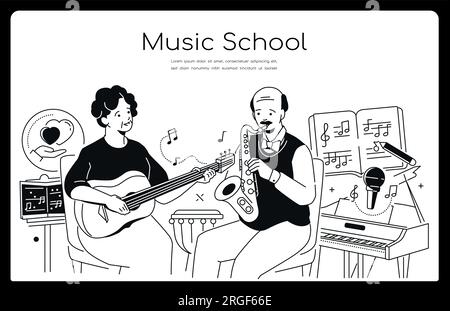 Music school - modern line design style banner Stock Vector