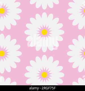 Seamless daisy pattern in simple geometric bold flowers. Floral chamomile background for textile, wallpaper, pattern fills, covers, surface, print Stock Vector