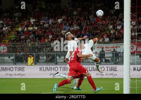 Monza, Italy - August 8, 2023, Olivier Giroud (#9 AC Milan) during the Trofeo Silvio Berlusconi, Silvio Berlusconi Trophy, football match between AC Monza and AC Milan on August 8, 2023 at U-Power Stadium in Monza, Italy - Photo Morgese Stock Photo