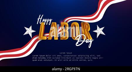 Happy Labor Day September 4th  concept. 3d golden texts on Labor Day. Horizontal Poster and banner design vector illustration. Stock Vector