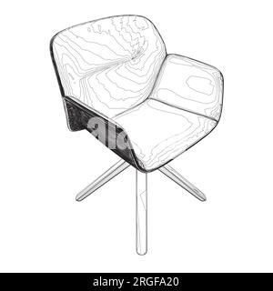 Vector contour image of a chair in black and white. Vector armchair outline. Cozy comfortable office chair for indoor space design. Office interior fu Stock Vector