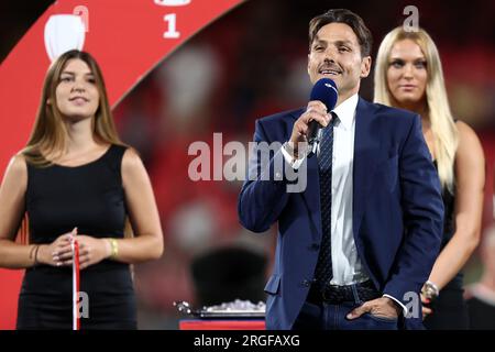 Monza, Italy. 08th Aug, 2023. Pier Silvio Berlusconi looks on during the Silvio Berlusconi trophy match beetween Ac Monza and Ac Milan at UPower Stadium on August 8, 2023 in Monza, Italy . Credit: Marco Canoniero/Alamy Live News Stock Photo