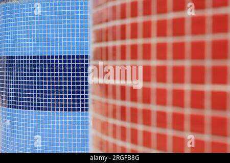 Red and blue tiled walls Stock Photo