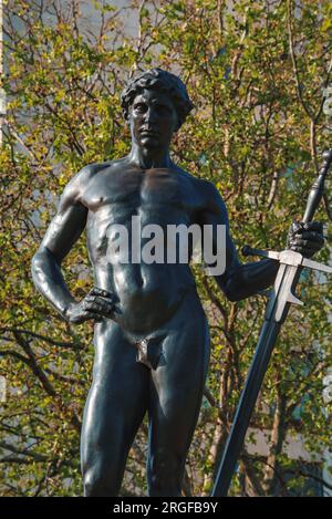 The Boy David Statue in front of trees on sunny day Stock Photo