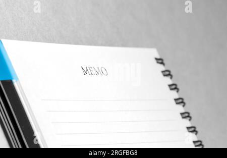 Close up shot of a notepad and pen with space to add text Stock Photo