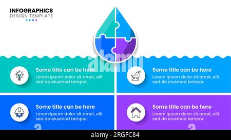 Infographic template with icons and 4 options or steps. Water drop. Can be used for workflow layout, diagram, banner, webdesign. Vector illustration Stock Vector