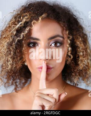 Beautiful black woman portrait. She opens her Stock Photo