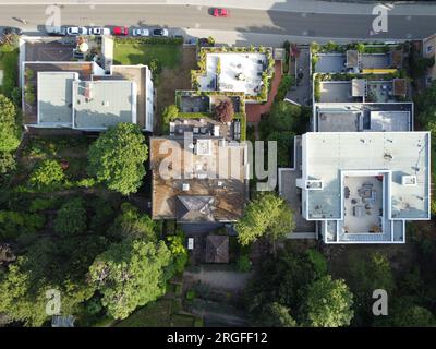 Aerial top down photo of the villas by the river bank in Neuenheim, Heidelberg, Germany Stock Photo