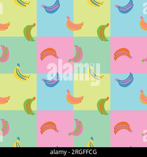 Seamless banana pattern. Pop art style fruit vector illustration. Bright colors and contrast background for Wallpaper, Wrapping paper, Banner, card Stock Vector