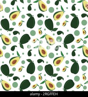 Seamless avocado flat style pattern. Half and whole fruit with leaf vector flat illustration. Fresh and tasty vegetarian concept. Endless background Stock Vector
