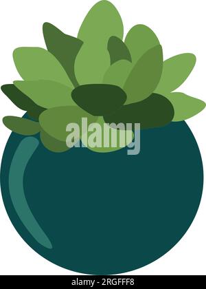 Vector Flat Succulent plant in flower pot isolated on white. Flat style color illustration. Hand drawn floral Design element for decoration Stock Vector