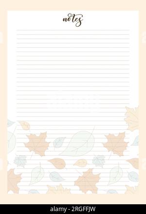 Planner page template. Autumn vector background for Notebook, Schedule, Journal or Diary. Trendy pages in floral design with Fallen leaves. Stock Vector