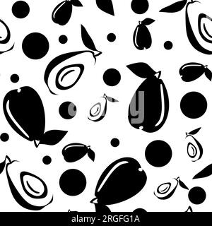 Seamless black and white doodle pattern with pears or avocados. Fruit Endless vector background for fabric, wallpaper, Wrapping paper, Clothes. Stock Vector