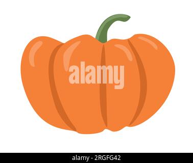 Vector pumpkin isolated on white. Flat style vegetable illustration. Healthy food concept picture. Vegetarian lifestyle. Logo, postcard, shopper bag. Stock Vector