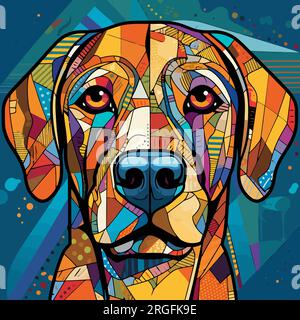 Dog painting in the style of cubism. Abstract painting of a dog in the style of Picasso. Vector illustration. Stock Vector