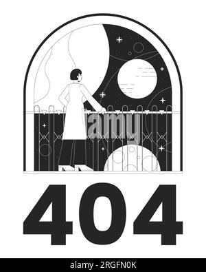 Space exploration black white error 404 flash message Stock Vector