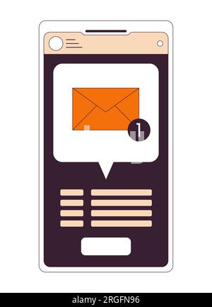 Notification on smartphone flat line concept vector spot illustration Stock Vector